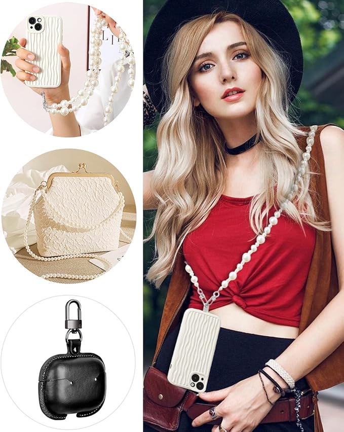 Phone Crossbody Chain Cell Phone Lanyard,Universal Leather+Metal Shouder Strap with Phone Tether Patches (D)