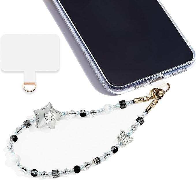 Marble Beaded Phone Wrist Strap,Detachable Phone Bracelet Strap with Tether Tab,Hands-Free Wristlet Strap (Silvery)