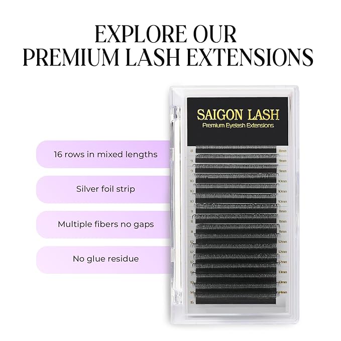 SAIGON LASH YY Eyelash Extensions, Double Split Volume Lashes for Professionals, B C CC D DD Curl, 8-15mm Mixed Length, 0.07 Thickness, Soft Korean PBT Fiber, 16 Rows Tray (YY Lash B-0.07)