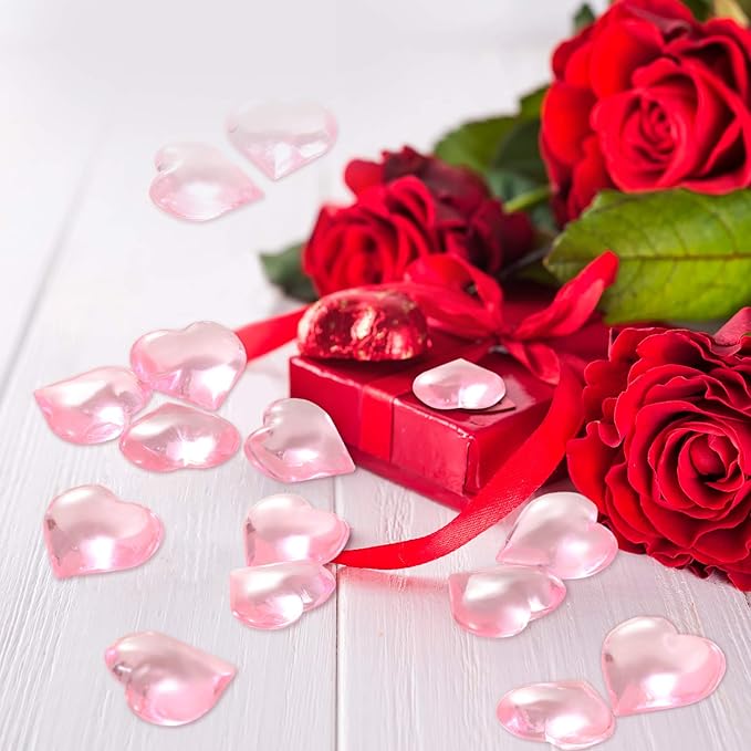 Tatuo 160 Pieces Acrylic Heart Decoration Valentine Gifts Heart Ornaments for Vase Fillers and Table Scatter, 0. 9 Inch(Pink)