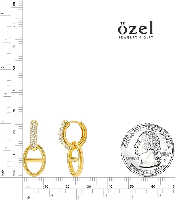 OZEL 14K Gold & Silver Plated Paperclip Chain Earrings with Cubic Zirconia – Dangle, Hoop, Huggie, Stud Styles – Women’s Fashion Jewelry Gift
