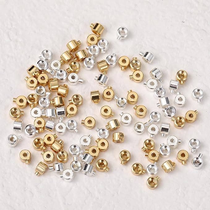 80 PCS Crimp Beads for Jewelry Making, Brass Beads Stopper for Jewelry Making, Gold Silver Round Crimping Bead Crimp Charms for DIY Bracelet Necklace Accessories(Gold, Silver)