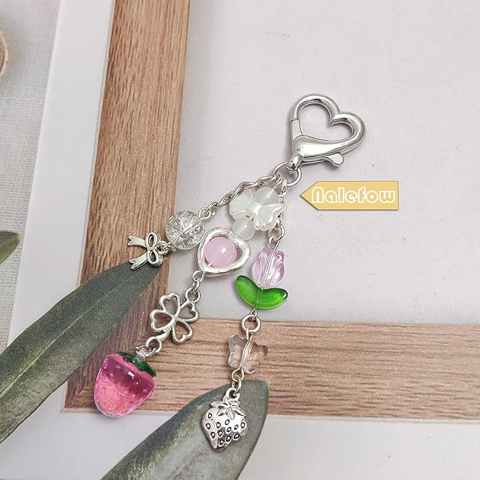 Keychain Bag Accessories Cute Cherry Strawberry Flower Keychains Accessories Decor for Keys Bags Purses Gift
