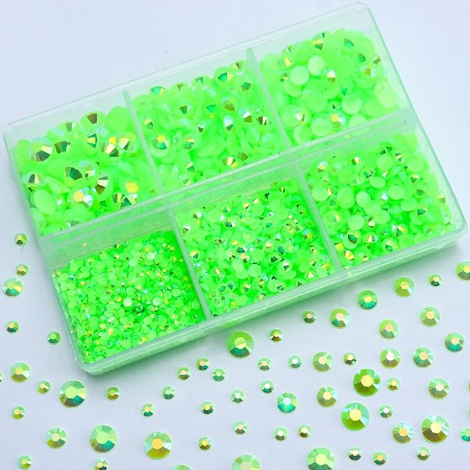 3000PCS Resin Flatback Rhinestone, 2mm 3mm 4mm 5mm 6mm Peridot AB Flatback Jelly Resin Rhinestones for Tumblers, Mugs, Bottles, Craft Decoration, Bling Glitter Gem Stone, Light Green AB