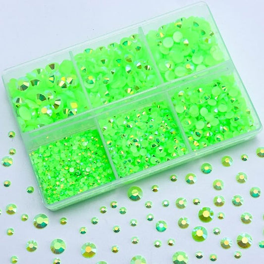 3000PCS Resin Flatback Rhinestone, 2mm 3mm 4mm 5mm 6mm Peridot AB Flatback Jelly Resin Rhinestones for Tumblers, Mugs, Bottles, Craft Decoration, Bling Glitter Gem Stone, Light Green AB