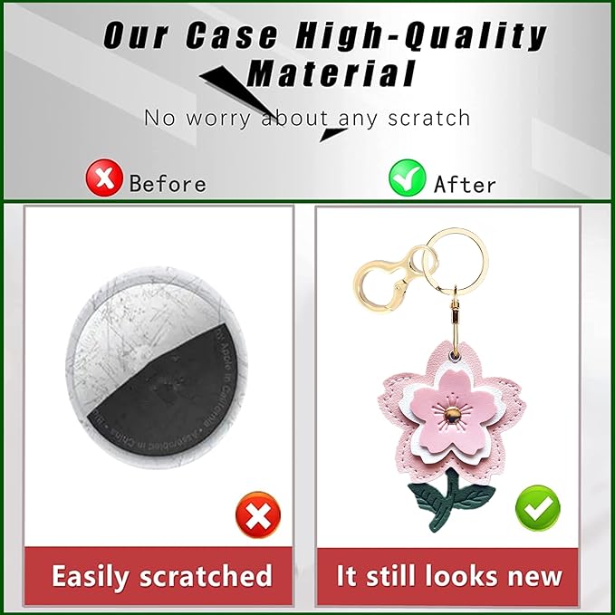 Leather Keychain Holder Case Compatible with AirTag,Cute Protective Apple Air Tag Cover with Keychain Ring,Anti-Scratch Finder GPS Tracker Case for Wallet Keys,Bag,Pets(Flower G)