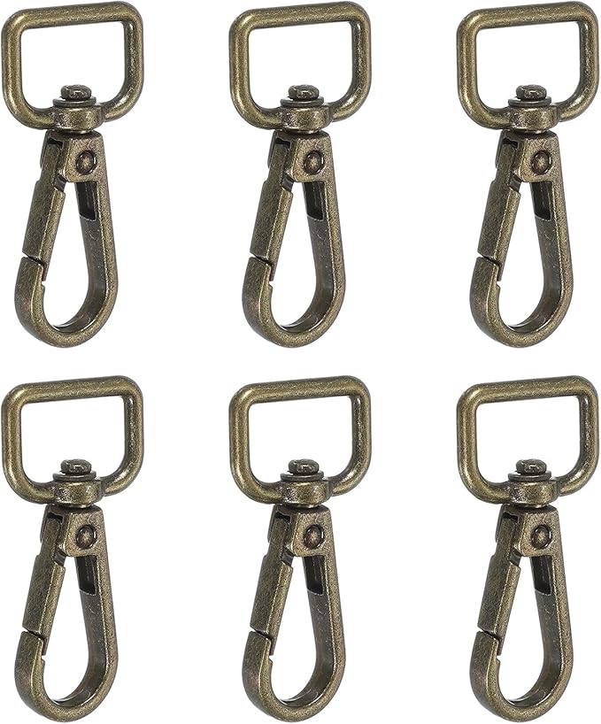 Swivel Snap Hooks, Metal D Ring Keychain Lanyard Clip Hook Lobster Clasp Claw Push Gate Clip - Fitting for(Purse Making - Sewing - DIY Crafts) 6 Pcs & 5/8" & Bronze
