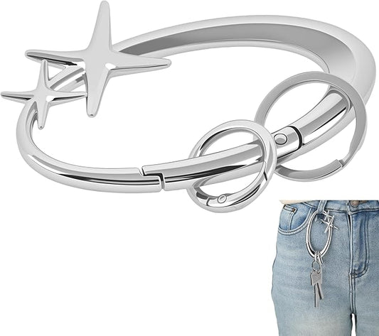 Large Star Carabiner Keychain 8 Ball Dice Charm Keychain Y2K Aesthetic Key Ring Cool Extra-Large Shiny Chrome