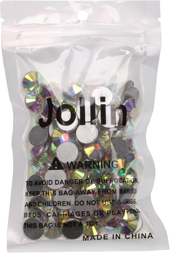 Jollin 144pcs Glue Fix Crystal Flatback Rhinestones Glass Diamantes Gems for Crafting Nail Art Crafts Decorations Clothes Shoes 12.0mm (ss60, Crystal AB)