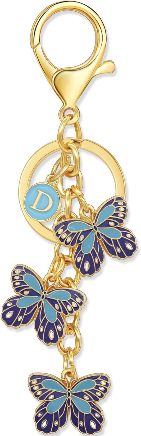 Double-sided Cute Butterfly Initial Letter keychain Butterfly Charms for key Handbag Backpack for Women