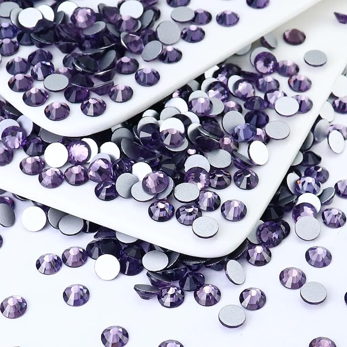 Flatback Crystal Rhinestones Round Gems for Nail Art and Craft Clothes Glue Fix, Tanzanite (7.1-7.3mm) SS34/288PCS