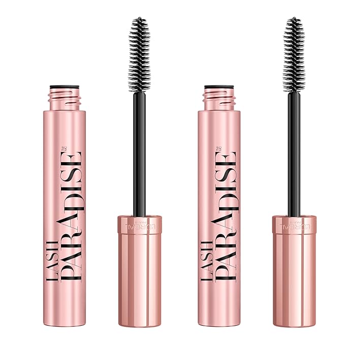 L'Oreal Paris Makeup Voluminous Lash Paradise Mascara, Voluptuous Volume, Intense Length, Feathery Soft Full Lashes, No Flaking, No Smudging, No Clumping, Black Brown, 2 Count, Packaging May Vary