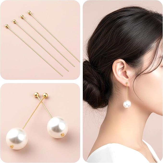 200Pcs Ball Head Pins for Jewelry Making, 40mm/1.57In, Gold Head Pins for Jewelry Making, Beading Pin for DIY Craft Earring Bracelet Necklace Pendant Supplies