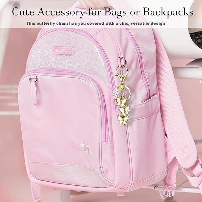 Bag Charms for Handbags- Cute Keychains for Women Car Keys Chain Accessories Beautiful Butterfly Letter Initial Charm