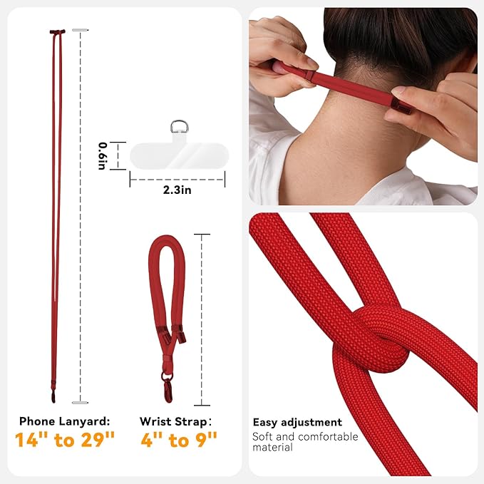 4 Pack Phone Lanyard & Wrist Strap, Cell Phone Lanyard for Around The Neck Adjustable Phone Strap for Most Smartphones