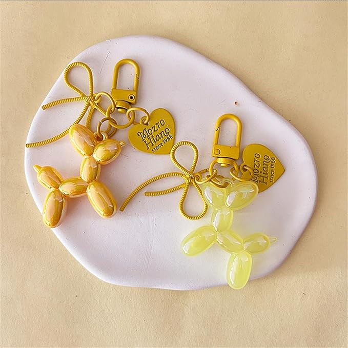 Dreuyet 2Pcs Jelly Balloon Dog Keychains Kawaii Cute Bag Purse Charms Key Chain with Bow Y2K Aesthetic Accessories