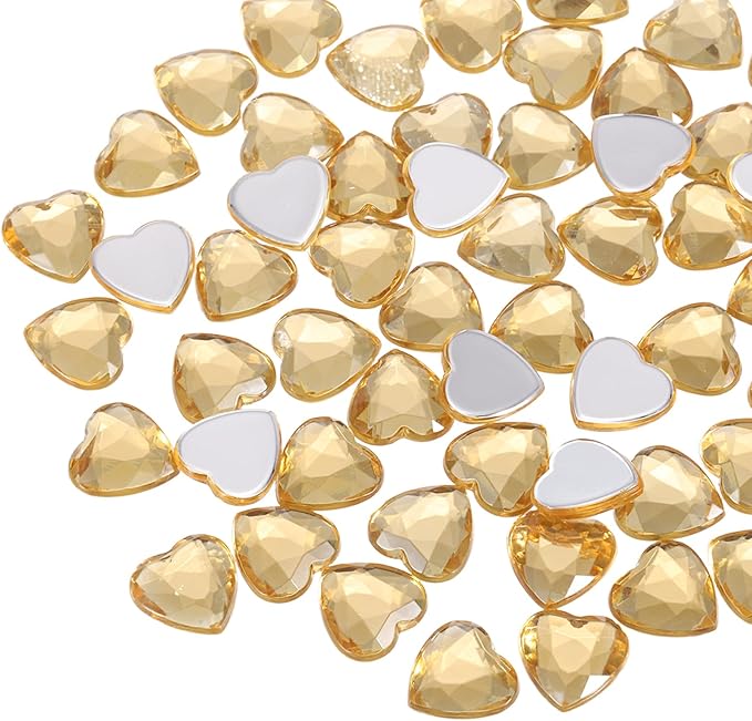 MECCANIXITY 40 Pcs Acrylic Heart Rhinestone 12mm Flat Back Plastic Gems Jewelry Stickers for Craft Bead Face Painting Costume Jewelry Making, Light Brown