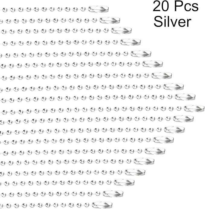 MECCANIXITY 20Pcs 5 Inch 12cm Ball Bead Chain, Metal Ball Chain with Connectors for Hanging Ornament Jewelry Necklace Dog Tag Keychain Christmas Decoration,Silver