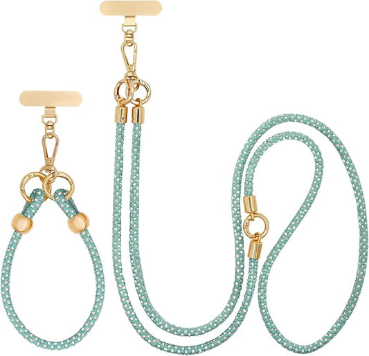 Crystal Phone Strap Crossbody and Wrist Lanyard, Anti Theft Layered & Wrist Strap Cell Phone Neck for Women