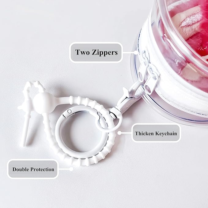 Large Clear Figure Display Bag with Keychain Case 6" to 7" Doll Keychain Carrying Case Clear Pouch Charms for Collectibles (Black, Large)