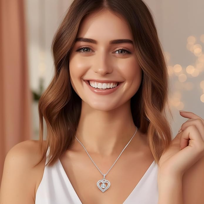 OOBEE Moissanite Heart Necklaces for Women, 1- 4 Carat Moissanite 925 Sterling Silver Gold Plating Fine Women Necklace，Ideal Anniversary Birthday Christmas Valentine Mothers Day Jewelry Gifts for Mom Wife Her Girlfriend