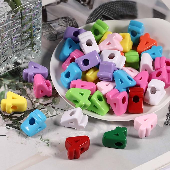40 PCS Number Beads 3D Focal Bead Acrylic Loose for Jewelry Making Bracelet Necklaces Keychain Phone Bag Chain Key Chains (Mixed Color 4)