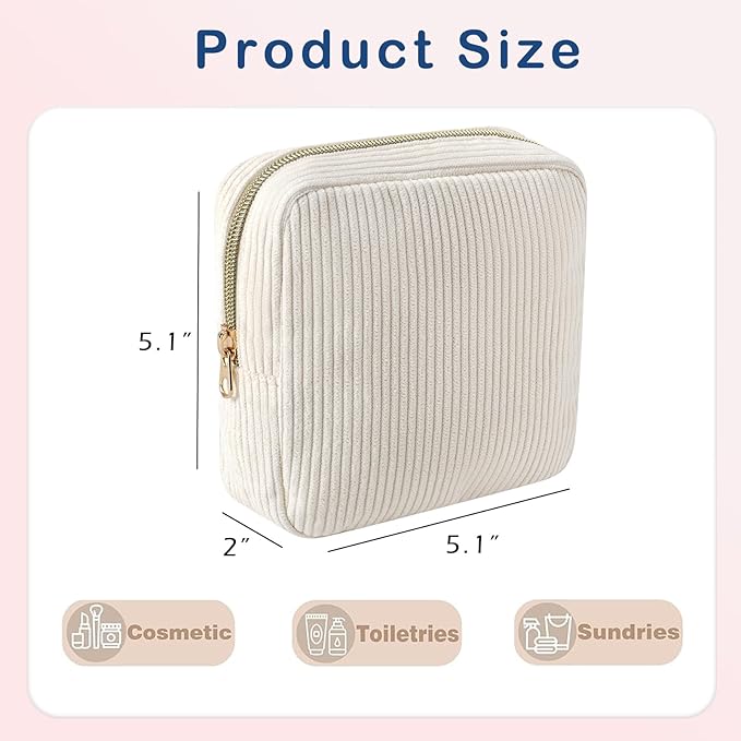 uekeboag Cute Small Corduroy Zipper Makeup Bag, Mini Coquette Aesthetic Pouch with Bear Pattern for for Purse,Key Pocket Lipstick Bag Card Holder Data Cable Organizer (14Beige)