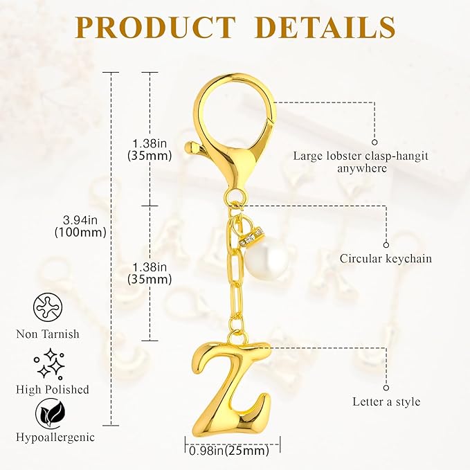 VICKHU Gold Plated Bubble Initial Letter Cute Keychain for Women Car Key Purse Decorative Keyring Handbag Charms Fashion