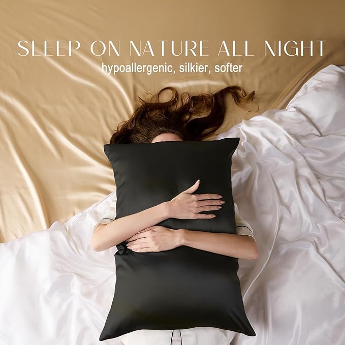 ZIMASILK 100% Pure Mulberry Silk Pillowcase for Hair and Skin Health,Soft and Smooth,Both Sides Premium Grade 6A Silk,600 Thread Count,with Hidden Zipper,1pc (Queen 20''x30'',Black)