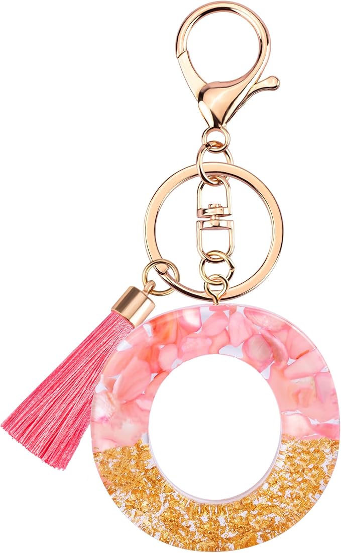 Suweibuke Cute Pink Key Chains for Women Girls, Initial Letter Keychains with Tassel, Charms for Key Purse Handbags Backpacks