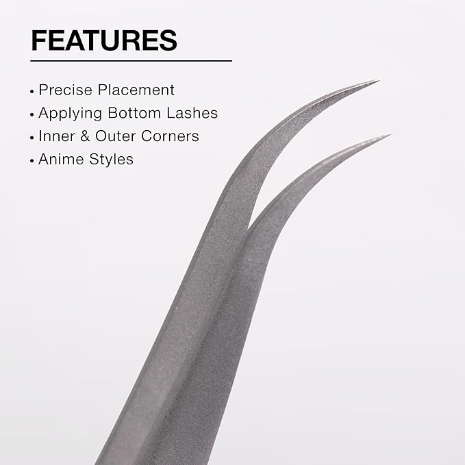 Curacoro Lash Tweezers - LashSmith Fine-Tipped Lash Extension Tweezers for Wispy Sets & Wet-Look Lashes