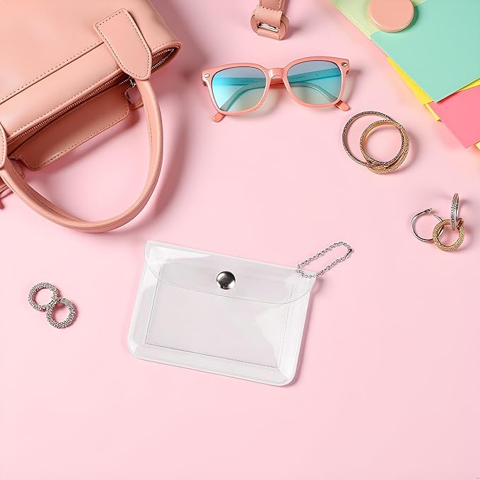 3 Pcs Clear Womens Card Holder Wallet Small Coin Purse Keychain Mini Change Pouch Credit Card Case Coin Purses and Pouches, Plastic PVC Coin Wallet