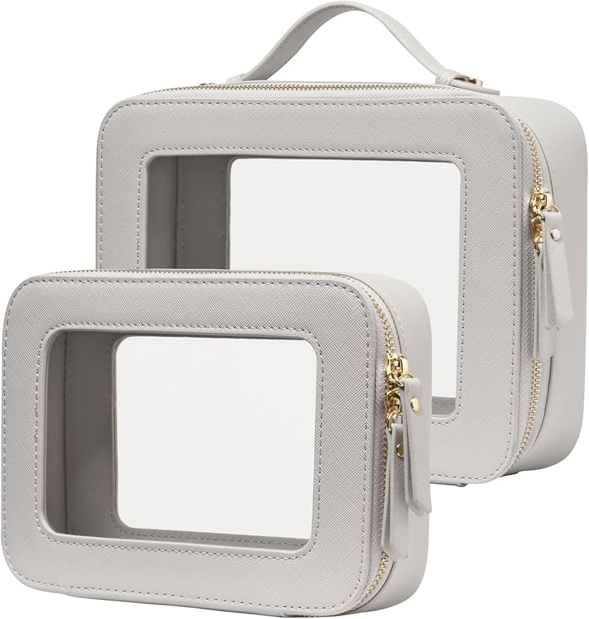 Popvibe Clear Makeup Bag Travel Cosmetic Case Transparent Toiletry Bag with Zipper, Portable Make Up Organizer Traveling Compact Car Bag for Essentials