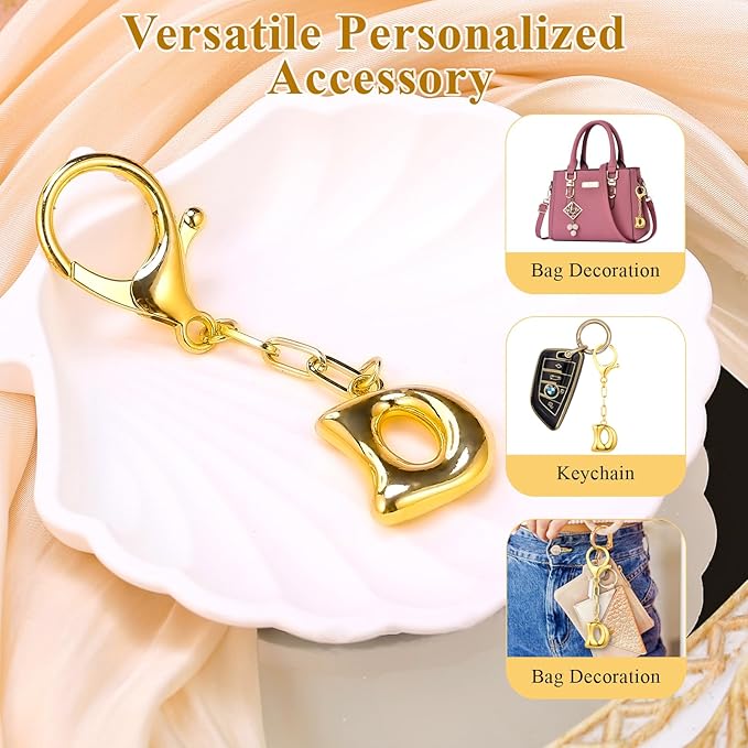 VICKHU Gold Plated Bubble Initial Letter Cute Keychain for Women Car Key Purse Decorative Keyring Handbag Charms Fashion