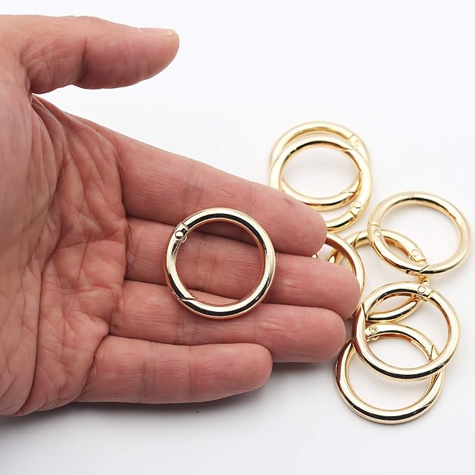 15pcs Trigger Spring O Rings Round Carabiner Clip Snap for Keyrings Buckle, Bags,Purses (Gold, 1 inch)