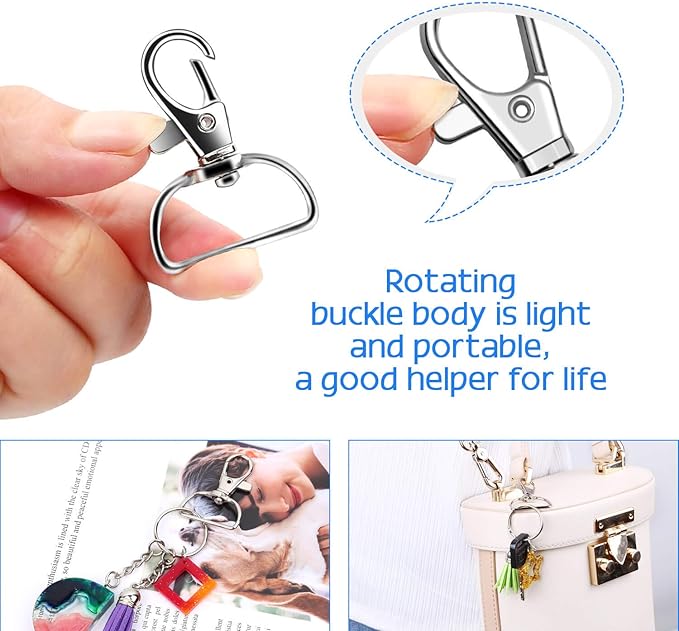 Key Chain Clip Hook, Anezus D Ring Clip Keychain Lanyard Swivel Snap Hooks Clip on Key Ring for Crafts and Purse Hardware (1 inch)