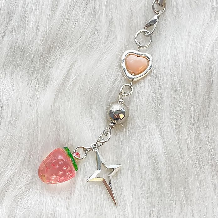 1-4PCS Cute Phone Charms Aesthetic Y2K Cell Phone Charms Strap Pink Strawberry Butterfly Star PhoneCharm Y2K Accessories for Bag Keychain Airpods Camera Pendants Decor