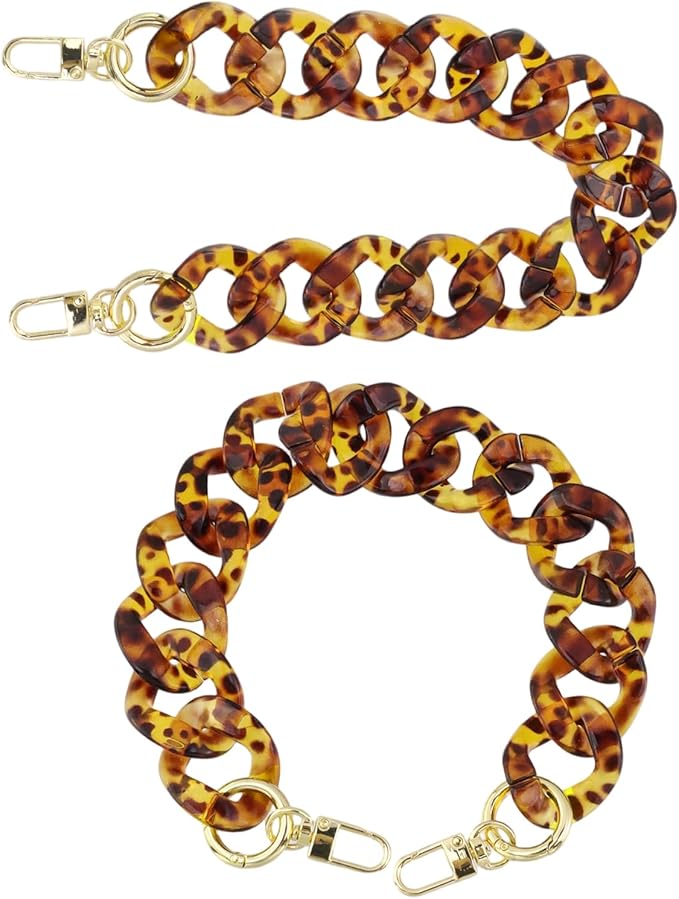 Acrylic Leopard Print Loop Fastener Bag Chain Handbags Chain Strap Purse Wallet Handle for DIY Crafts Purse Bags, 15.35"