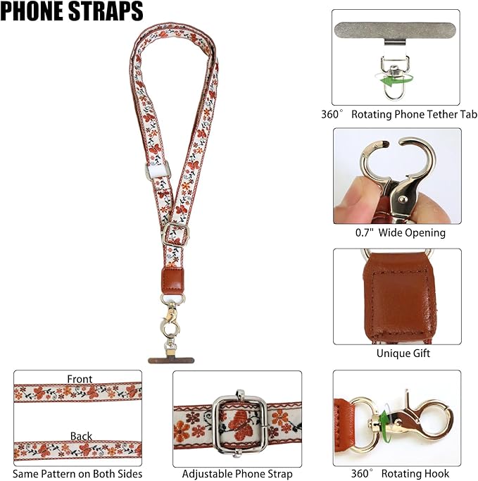 LEMEDE Wrist Keychain and Adjustable Phone Lanyard, Silver Hook Phone Crossbody Strap with 360° Rotating Phone Pads