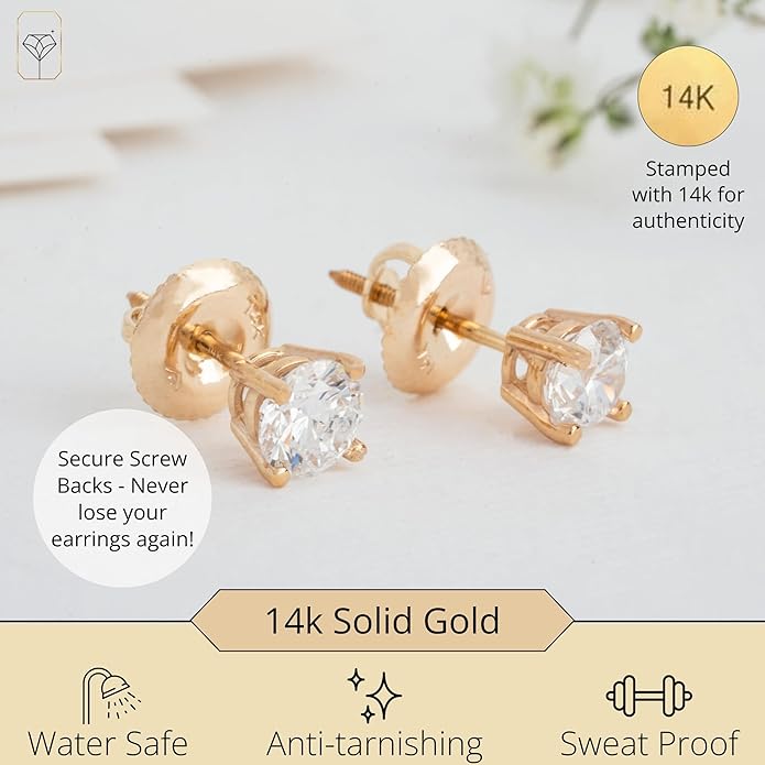 1/4-2 Carat IGI Certified Lab Grown Diamond Stud Earrings | Solitaire Real Diamonds Earring for Women in I-J Color & SI1-SI2 Clarity | 14K Gold Diamond Studs with Secure Backs by MAX + STONE