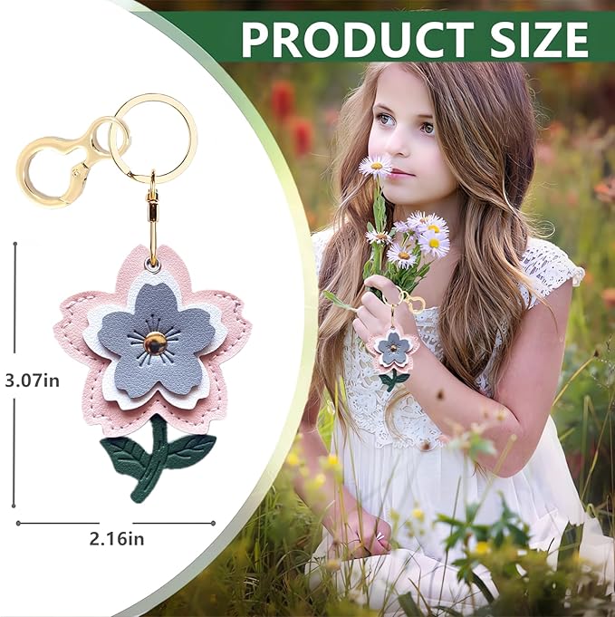 Leather Keychain Holder Case Compatible with AirTag,Cute Protective Apple Air Tag Cover with Keychain Ring,Anti-Scratch Finder GPS Tracker Case for Wallet Keys,Bag,Pets(Flower C)