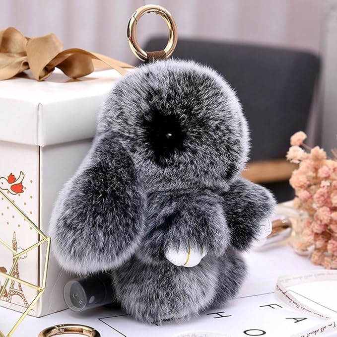 Bunny Keychain with Tin,Bunny Handmade Soft Pompom Charms,Fluffy Keychain Accessories for Womens