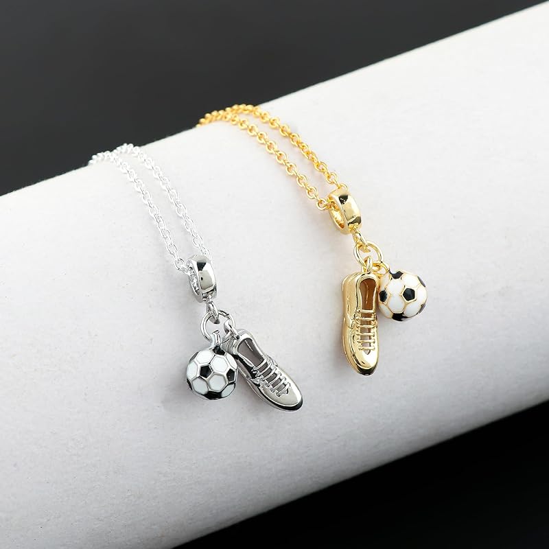 JOR Soccer Ball & Shoe Charm Pendant Necklace, Sport Lover Charm, Men & Women Unisex Jewelry, Dainty Gold & Silver Plated Chain 18 inch (Pack of 2)