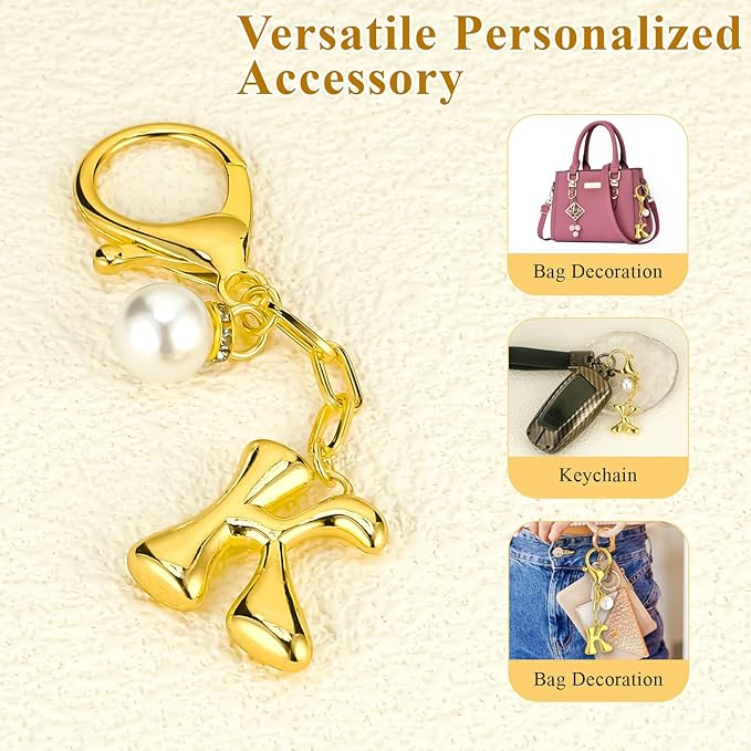 VICKHU Gold Plated Bubble Initial Letter Cute Keychain for Women Car Key Purse Decorative Keyring Handbag Charms Fashion