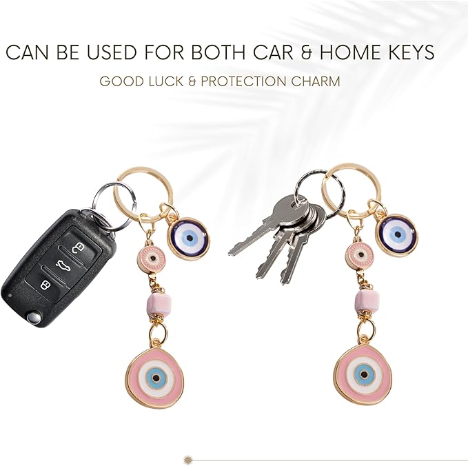 BCS Evil Eye Keychain Bag Charm - Good Luck & Protection Amulet - Car Keyring Purse Accessories for Women