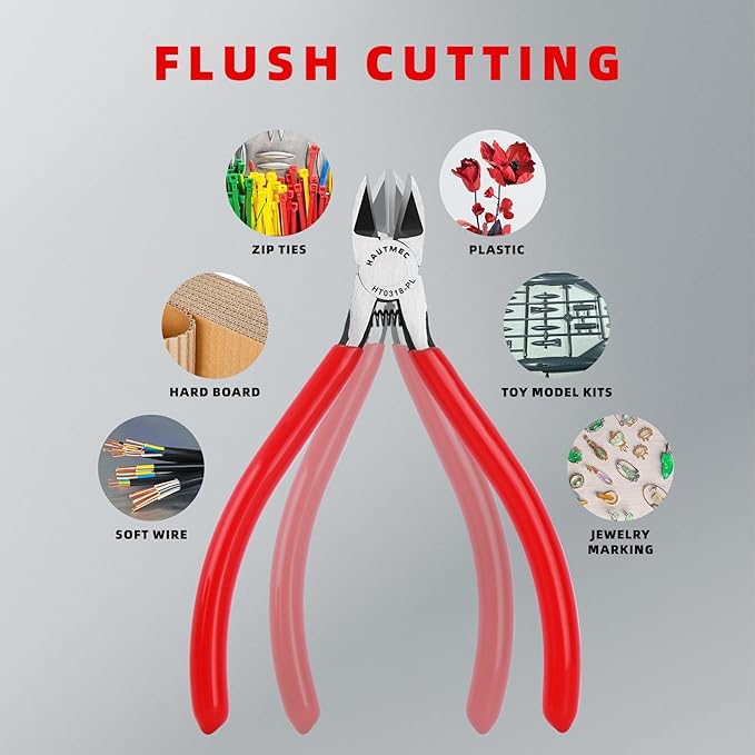 HAUTMEC 6" Flush Cutters Ultra Sharp Flush Cut Pliers 5PCS Small Wire Cutters for Crafting, Spring Loaded and Non-slip Grip Wire Snips for Plastic, Jewelry Marking, Artificial Flowers, HT0318-5PC