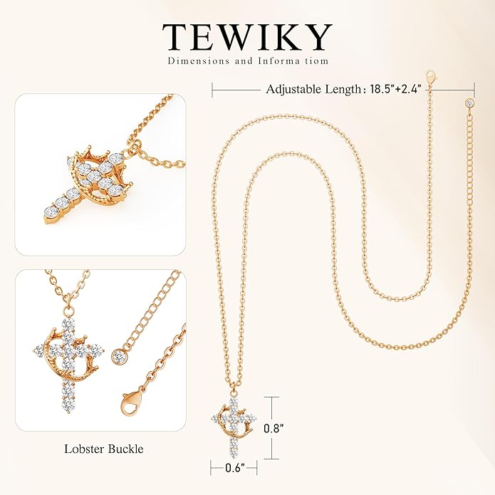 Tewiky Christian Gift Stocking Stuffers Cross Necklace for women-Dainty 14k Gold Plated/Silver Plated Pendant Necklaces Simple Cute Tiny Necklace Jewelry for Women