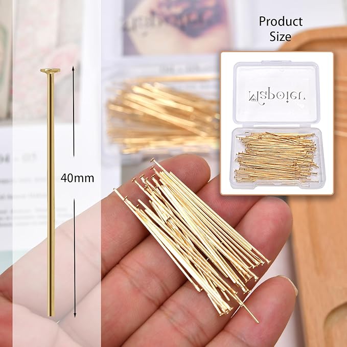 150pcs 40mm 14K Gold Filled Flat Head Pins DIY Crafts Beads Charms Earring Bracelet Jewelry Making Accessories Supplies