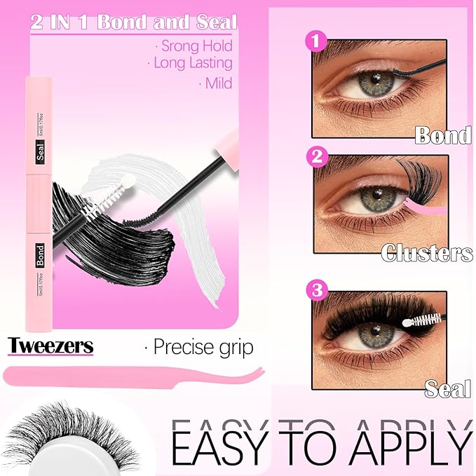 YIDUO Lashes Clusters Kit 200D Volume EyeLash Clusters 12-22MM D Curl Wispy Lashes Extensions Kit 180pcs Thick Individual False eyelashe Extension with Bond and Seal |Tweezers |Removers |Eyelash Brush