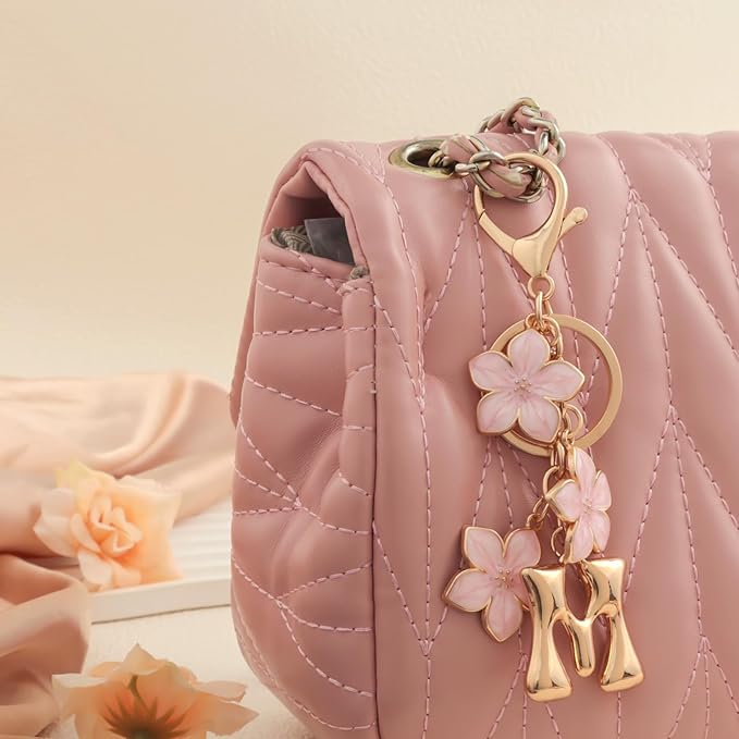 Snycler Bubble Initial Keychain Graceful Flower for bags car remote–A-Z Letter Charms for Women